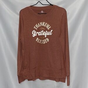 POSITIVE TEES WOSIZE MED Thankful Grateful Blessed CARAMEL Brown SOFT Sweatshirt